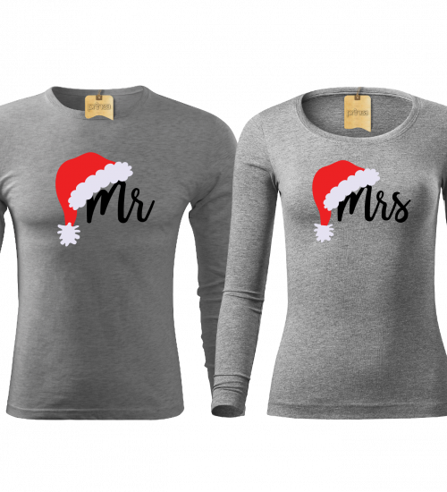 Vianočné tričká pre páry Mr.&Mrs tmavý melír