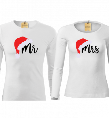 Vianočné tričká pre páry Mr. & Mrs. dlhý rukáv